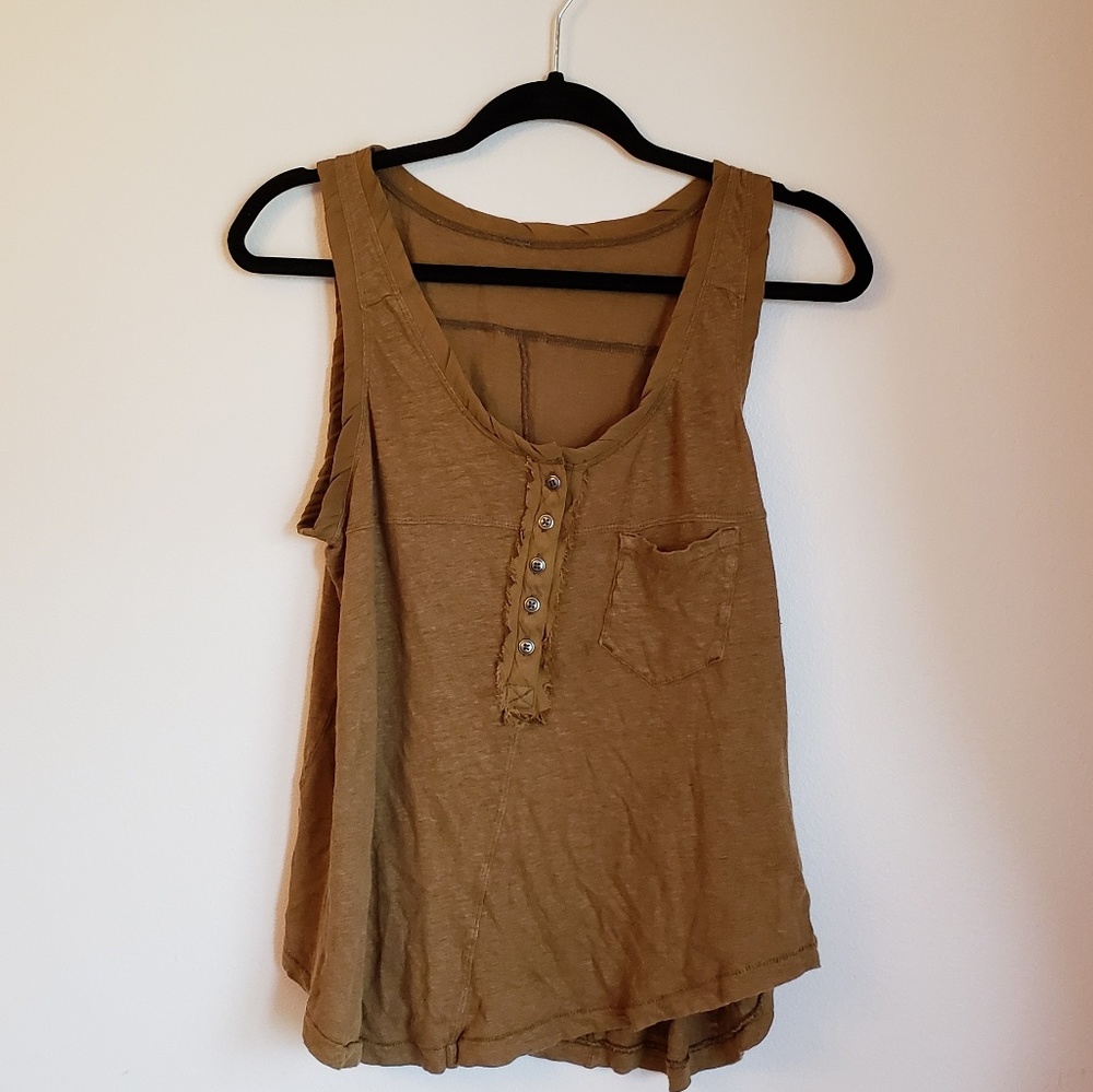 Free People | Bronze Flowy Button Up Tank Top M